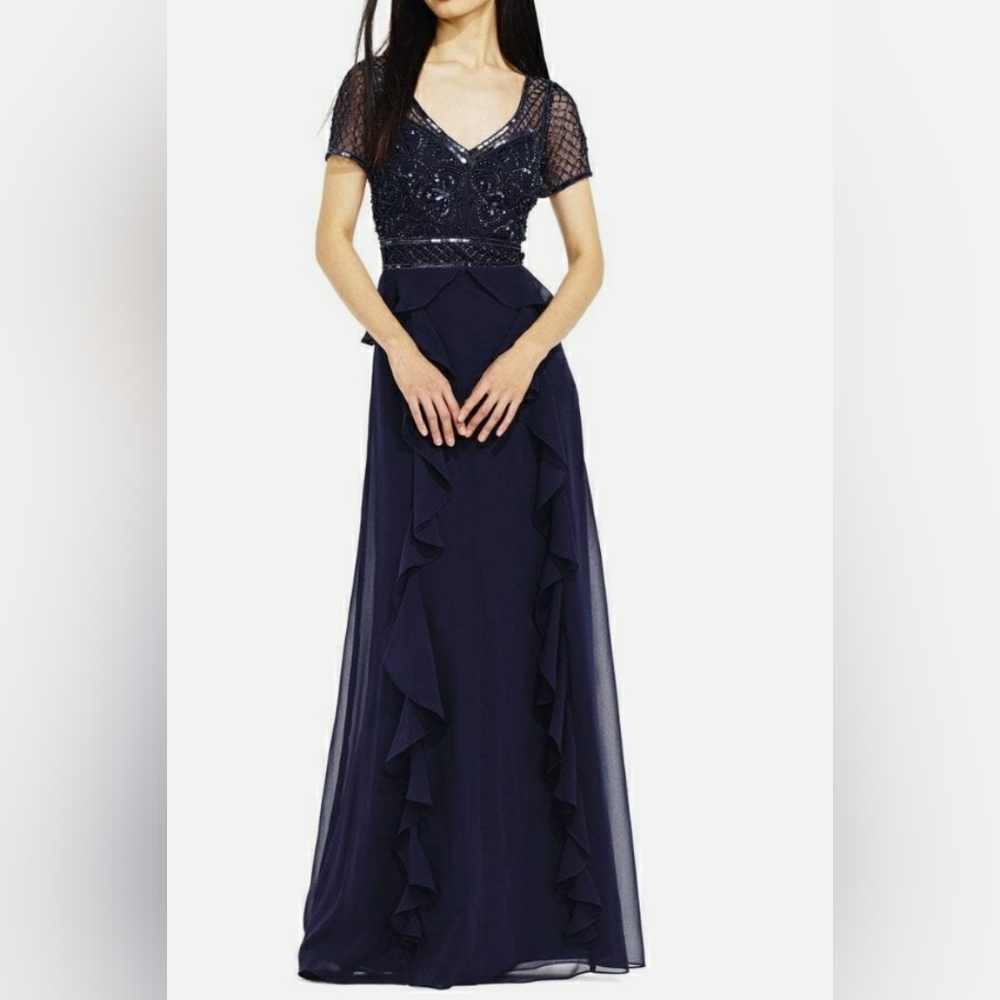 Adrianna papell navy blue short sleeve Dress 8 cy